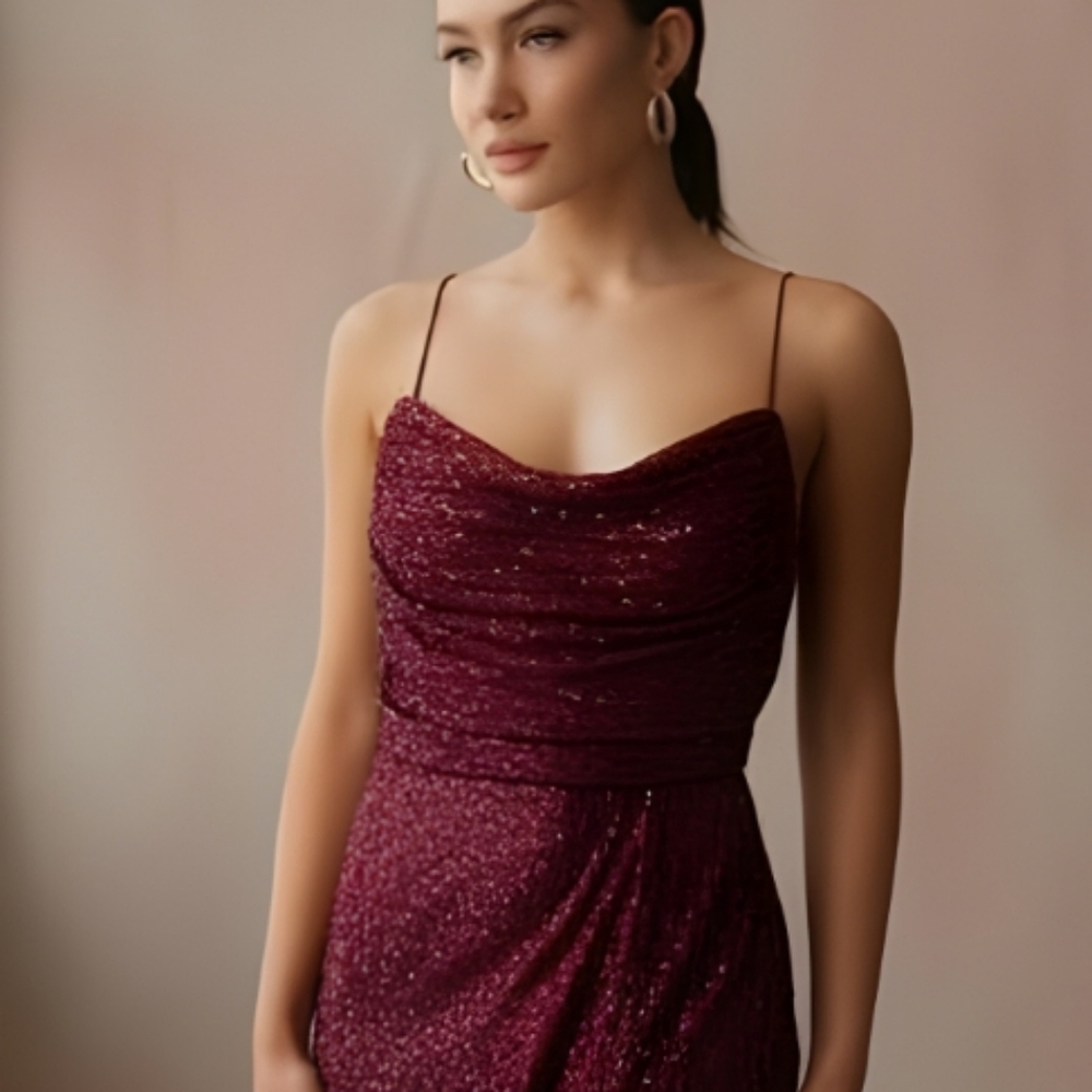 Sequin Burgundy strappy party dress women's XL - Picture 2 of 11